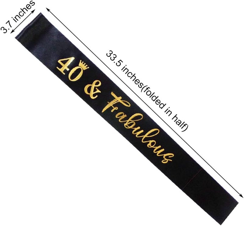 Docooniver 40th Birthday Sash for Women and Men 40&Fabulous Sash Black with Gold Foil Lettering - Image 5